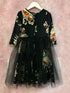 Petite Adele Girls Black Floral Print Bow Accent Overlaid Christmas Dress 2T-8 - SophiasStyle.com